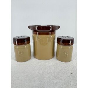 Vtg Drippings Jar Salt & Pepper Shaker Set Brown Glaze Ceramic Kitchen Decor